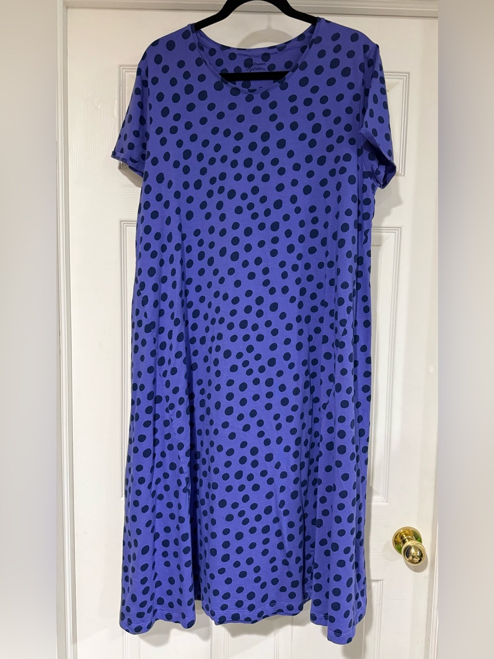 Gudrun Sjöden Purple A-Line Midi Dress with Navy Polka Dots